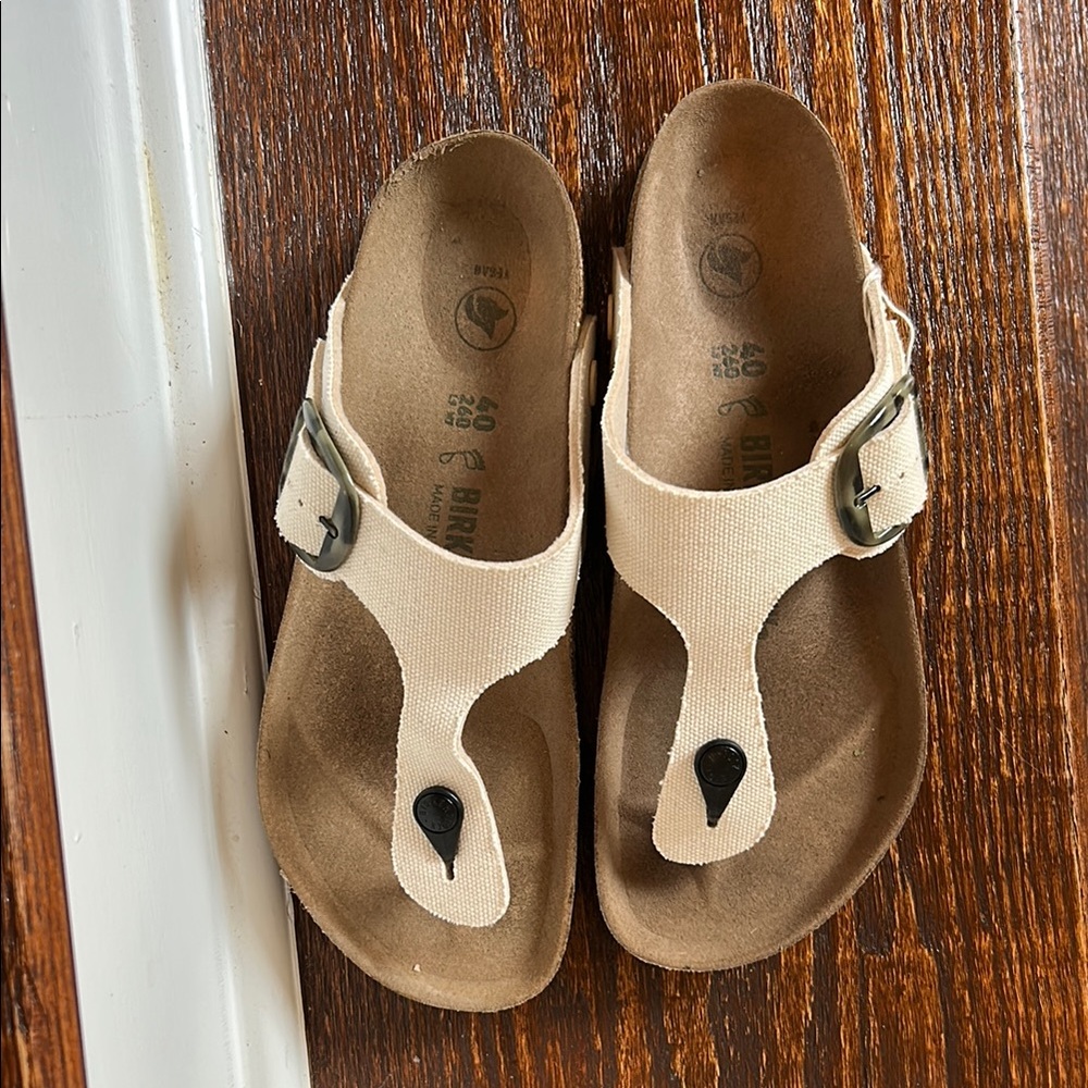Birkenstock Cream Sandals with Cork Footbed